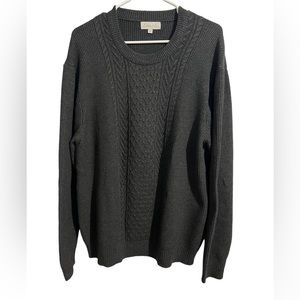Cotton & Co Men’s Cable Knit Sweater In Dark Grey With Ribbed Cuffing